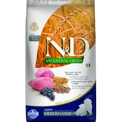 FARMINA N&D ANCESTRAL GRAIN DOG LAMB, SPELT, OATS AND BLUEBERRY PUPPY MEDIUM & MAXI 2.5KG